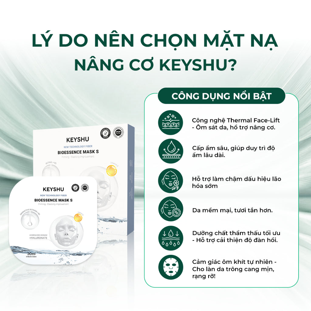 Mặt nạ Keyshu Nâng cơ – Giúp da săn chắc, giảm nếp nhăn & phục hồi độ đàn hồi tự nhiên