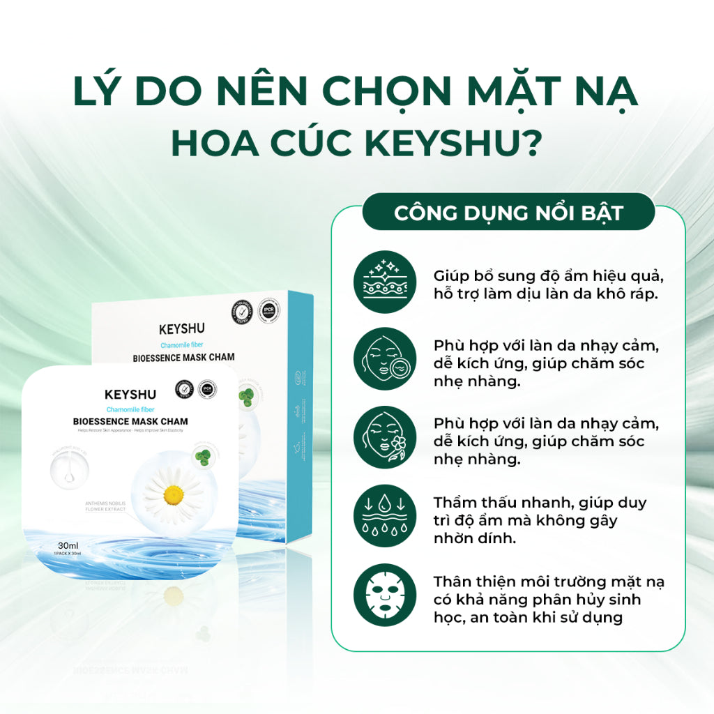 Mặt nạ Keyshu Cúc La Mã – Cấp ẩm, làm dịu & phục hồi cho da nhạy cảm