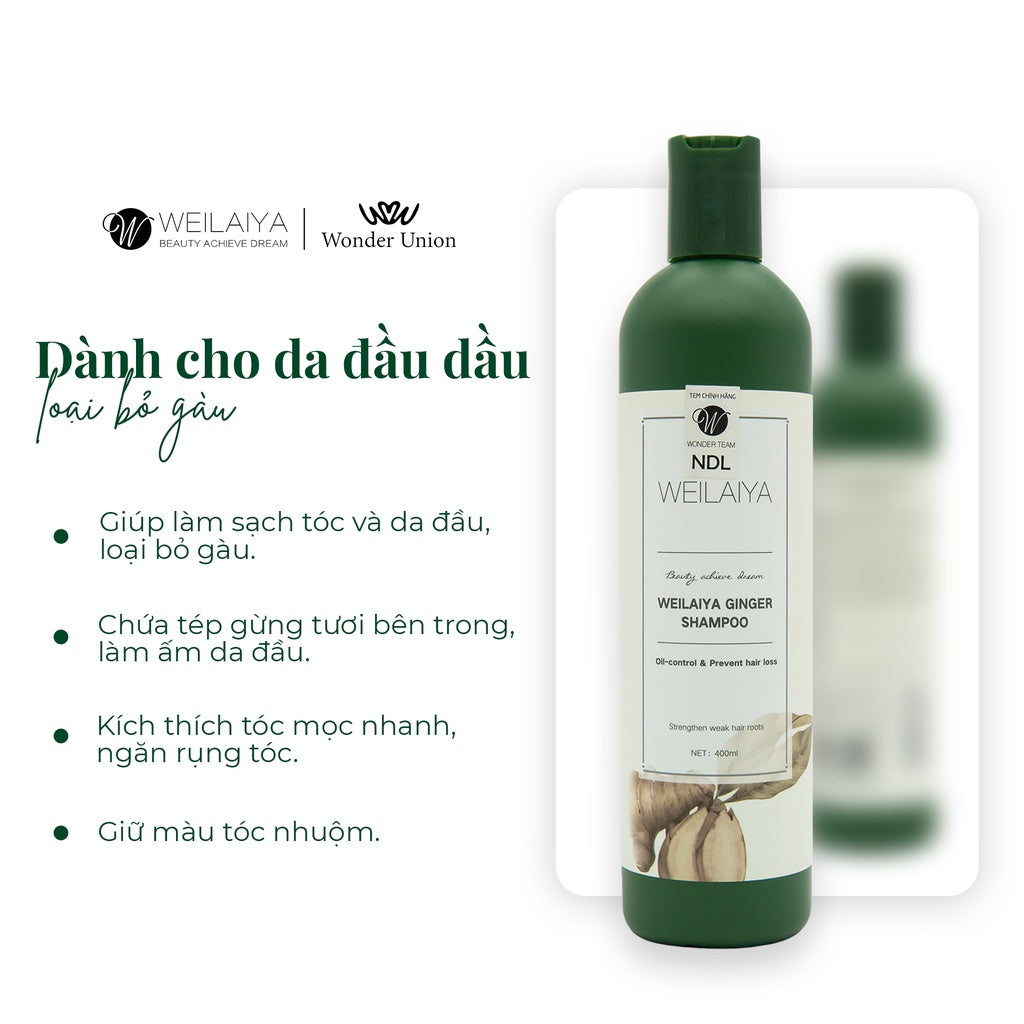 Dầu gội thảo dược Weilaiya Gừng Vân Nam – Làm sạch dịu nhẹ, giảm gãy rụng & kích thích mọc tóc