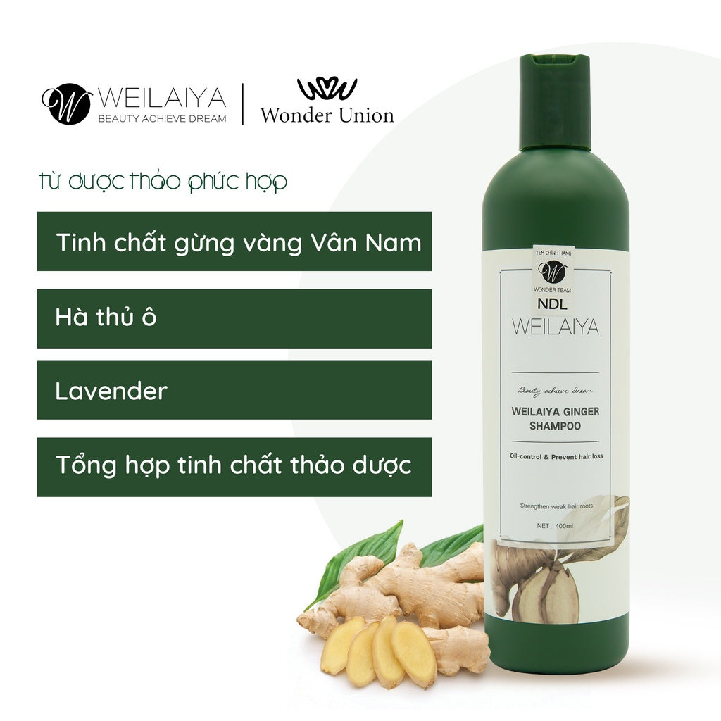 Dầu gội thảo dược Weilaiya Gừng Vân Nam – Làm sạch dịu nhẹ, giảm gãy rụng & kích thích mọc tóc