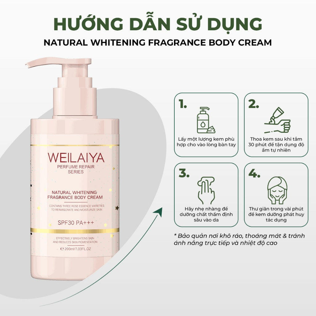 Kem body tone-up dưỡng trắng da Weilaiya Hoa Hồng – Dưỡng ẩm & nâng tông tự nhiên cho làn da mềm mượt