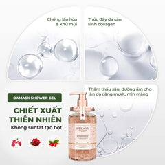 Sữa tắm dưỡng trắng da Weilaiya Hoa hồng Damask – Làm sạch & dưỡng sáng da toàn thân