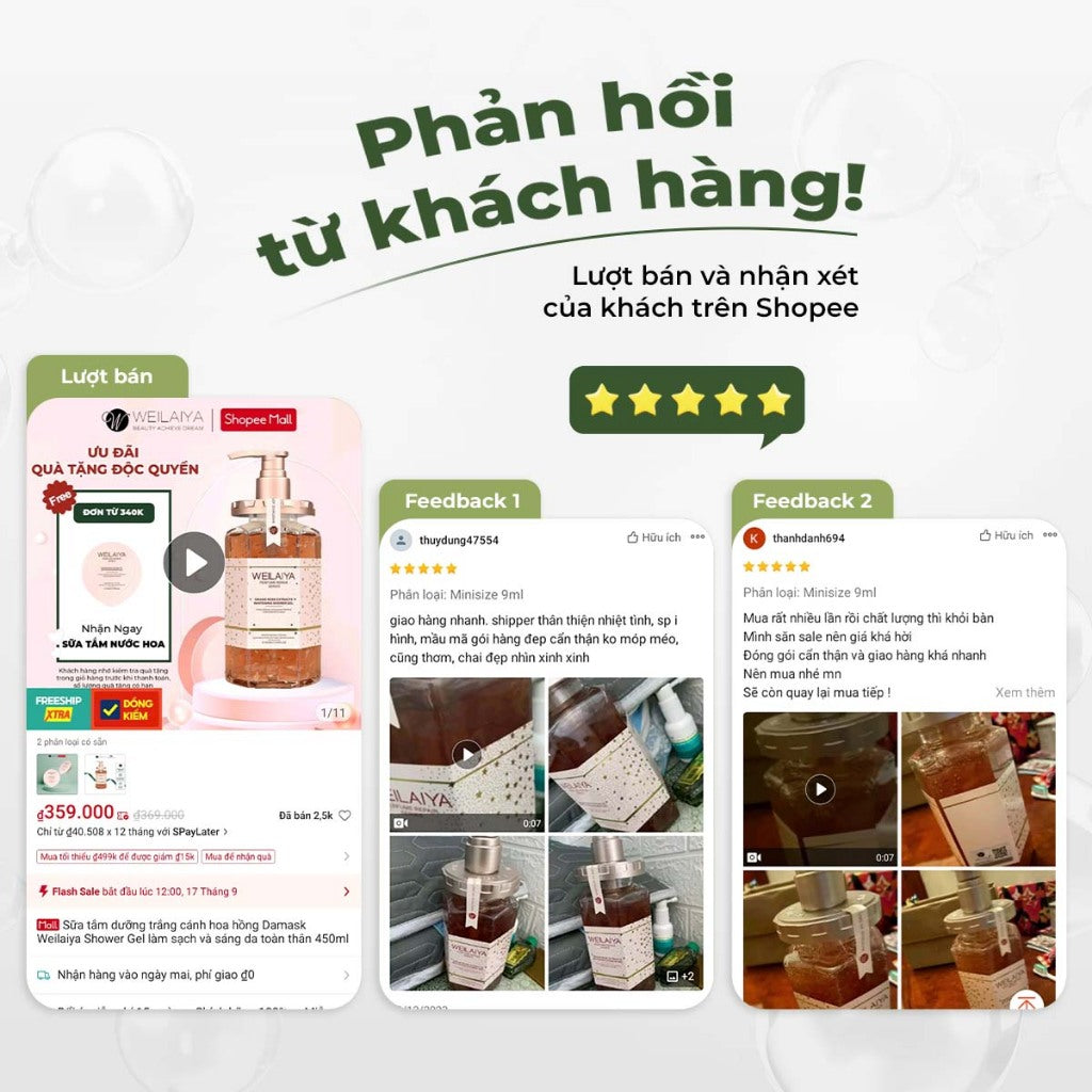 Sữa tắm dưỡng trắng da Weilaiya Hoa hồng Damask – Làm sạch & dưỡng sáng da toàn thân