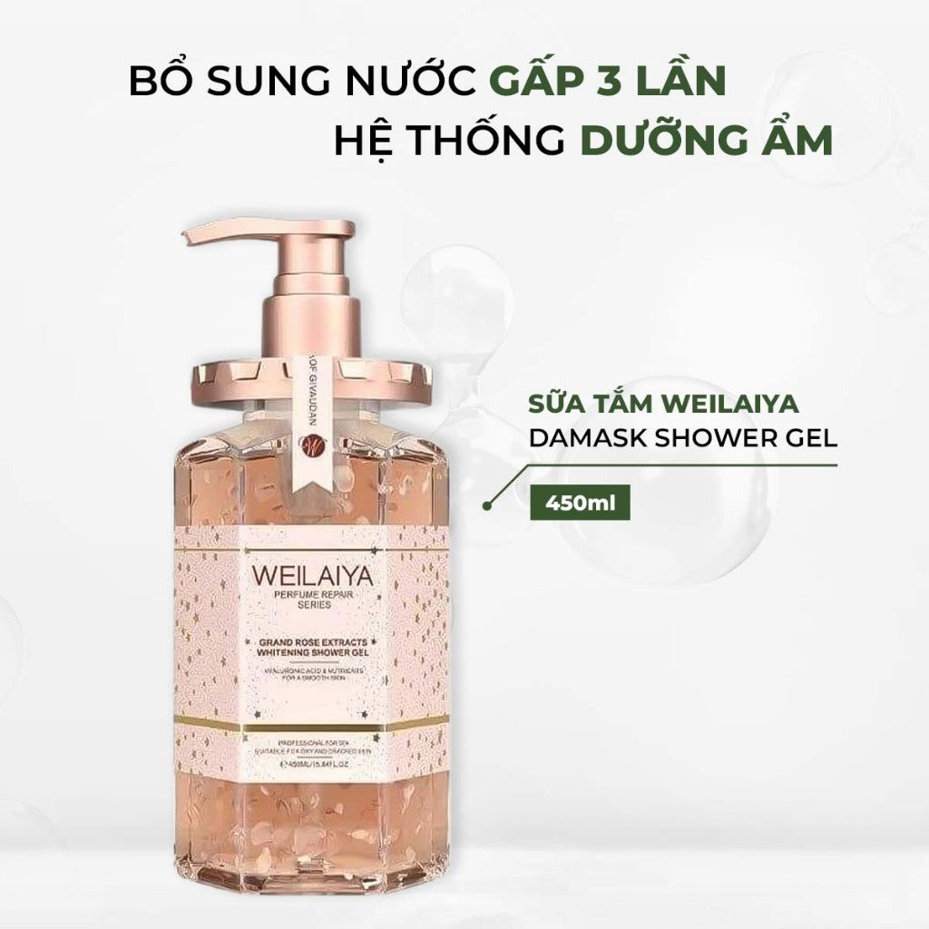 Sữa tắm dưỡng trắng da Weilaiya Hoa hồng Damask – Làm sạch & dưỡng sáng da toàn thân