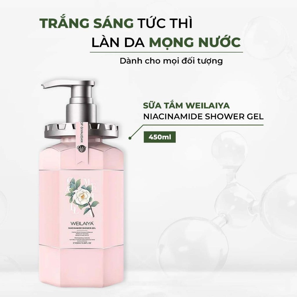 Sữa tắm dưỡng trắng da Weilaiya Hoa trà Niacinamide – Làm sạch & dưỡng sáng da tự nhiên