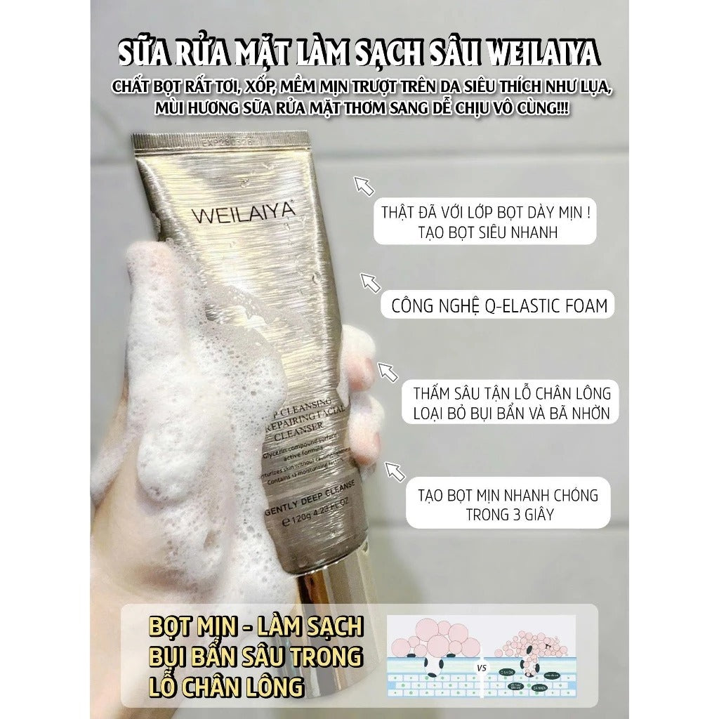 Sữa rửa mặt Weilaiya Deep Cleansing & Repairing – Làm sạch sâu & phục hồi da khỏe mịn