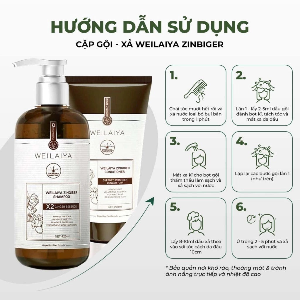 Dầu gội Weilaiya Gừng Hà Thủ Ô Luxury – Làm sạch dịu nhẹ, kích thích mọc tóc & chống lão hoá da đầu